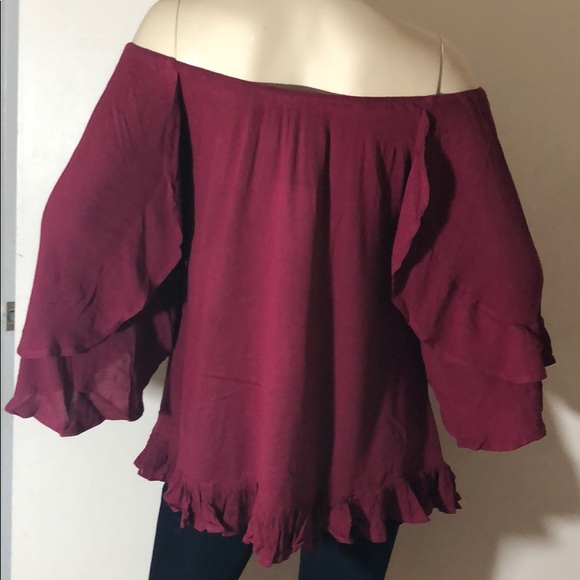 1 left! RED WINE OFF SHOULDER KNIT TUNIC TOP - Picture 8 of 8